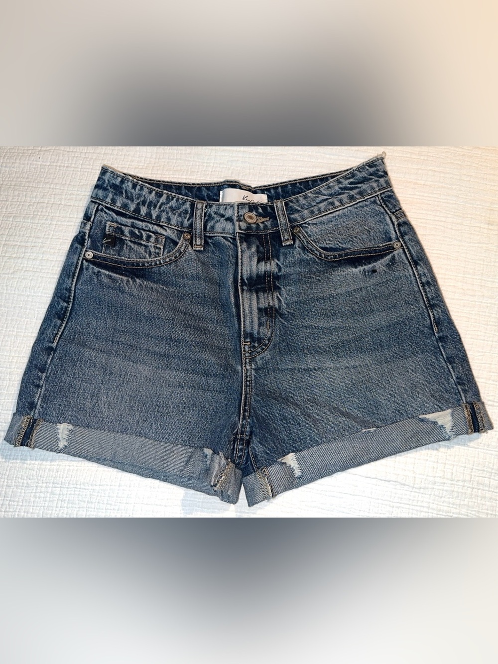 KanCan Dark Wash Rolled-Hem Jean Shorts